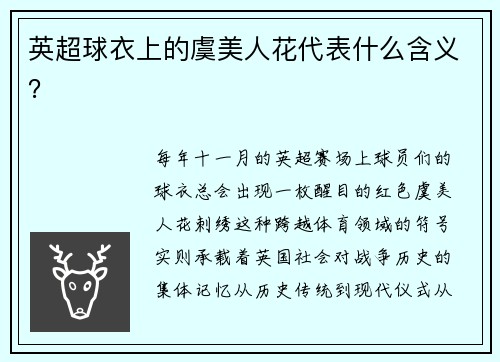 英超球衣上的虞美人花代表什么含义？