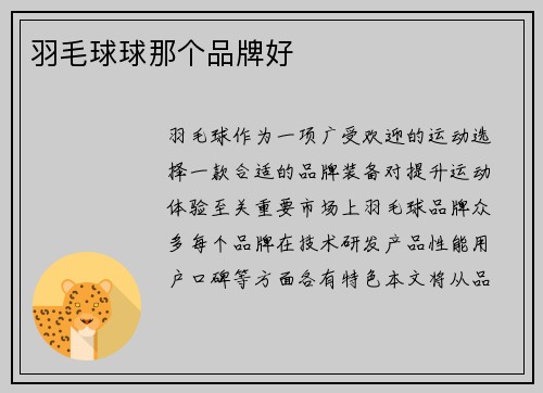 羽毛球球那个品牌好